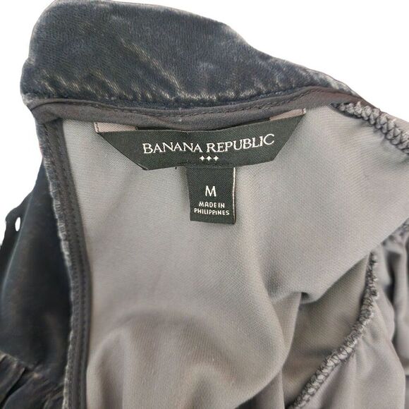 Banana Republic Long Sleeve High Neck Open Back Wrap Velvet Top Women Size M Gra - Picture 6 of 8